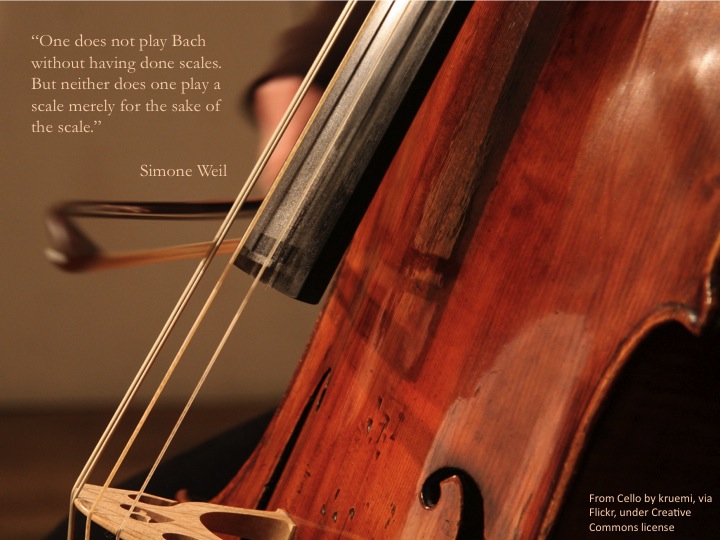 Cellos, Scales, Simone Weil quote